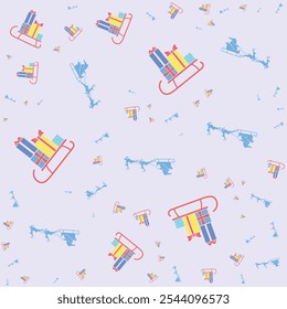 A cheerful Christmas-themed pattern with colorful sleighs carrying gifts and playful reindeer on a light background. Ideal for holiday decor and festive designs.