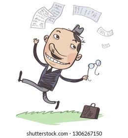 Cheerful clerk runs away. Vector illustration
