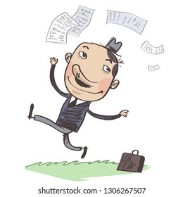 Cheerful clerk runs away. Vector illustration