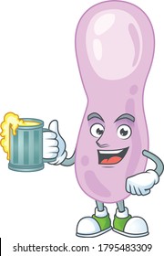 A cheerful clostridium botulinum cartoon mascot style toast with a glass of beer. Vector illustration