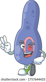 Cheerful clostrisium botulinum mascot design with two fingers