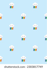 Cheerful cloud with raibow seamless pattern. Vector illustration.