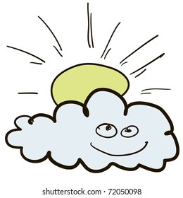 Cheerful cloud with the Sun. A children's sketch