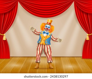 cheerful clown actor and circus character vector illustration isolated on background