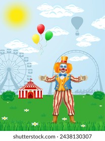 cheerful clown actor and circus character vector illustration isolated on background