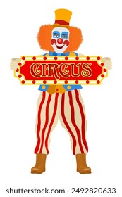 cheerful clown actor and circus character flat style vector illustration isolated on background