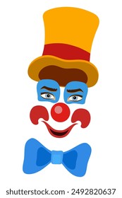 cheerful clown actor and circus character flat style vector illustration isolated on background