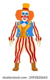 cheerful clown actor and circus character flat style vector illustration isolated on background