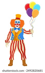 cheerful clown actor and circus character flat style vector illustration isolated on background