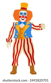 cheerful clown actor and circus character flat style vector illustration isolated on background