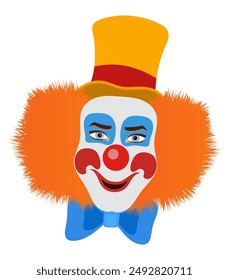 cheerful clown actor and circus character flat style vector illustration isolated on background