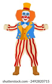 cheerful clown actor and circus character flat style vector illustration isolated on background