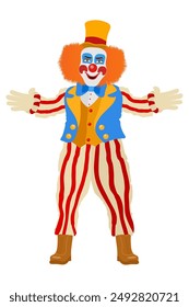 cheerful clown actor and circus character flat style vector illustration isolated on background