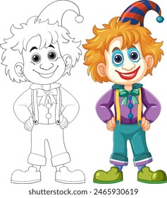 Cheerful clown with bright colors and big smile
