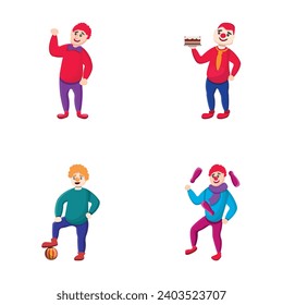 Cheerful clown icons set cartoon vector. Circus clown. Performance