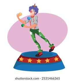 malabarismo palhaço alegre. ilustração vetorial.
