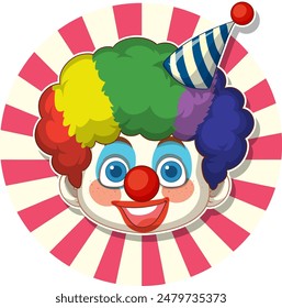 Cheerful clown with rainbow hair and hat