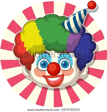 Cheerful clown with rainbow hair and hat