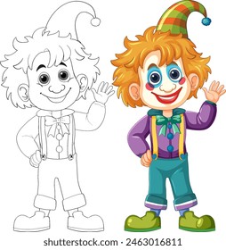 Cheerful clown waving with a big smile