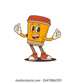Um personagem alegre mascote para xícara de café com braços e pernas é acolhedor com braços abertos. Ideal para logotipos, anúncios e materiais promocionais. Ilustração vetorial