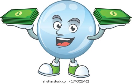 A cheerful collagen droplets mascot design with some money on hands
