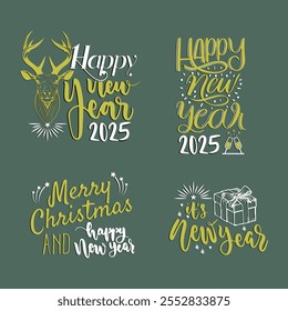 A cheerful collection of 2025 decorative elements perfect for celebrating the New Year and Christmas. Featuring festive icons like sparkling stars, and snowflakes, combined with joyful typography.