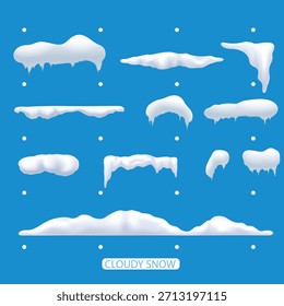 A cheerful collection of fluffy snowdrifts and sharp icicles for winter designs blue background