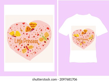 Cheerful color picture with bright butterflies. The inscription "Little Princess". Vector illustration, ready for printing on t-shirt, clothing, poster and other purposes.