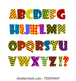 Cheerful colored English alphabet. Vector illustration. Set of letters.