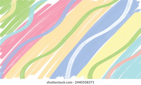 Cheerful colored geometric illustration background vector. Positive striped background with wavy lines of green, blue, pink, yellow and beige colors. Children's colorful art shading in different color