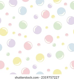 Cheerful colored soap bubbles, childish seamless pattern in soft pastel colors. Vector