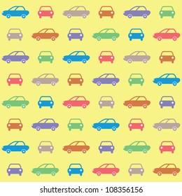 Cheerful colorful vector cars wallpaper on a yellow background