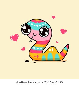 cheerful and colorful vector illustration of a cute snake with big eyes and bright colors. Perfect for children's books, games, print, clothing and other creative projects