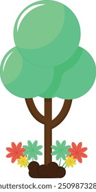 Una Ilustración vectorial alegre y colorida de un árbol en plena floración, perfecta para diseños con temática primaveral.