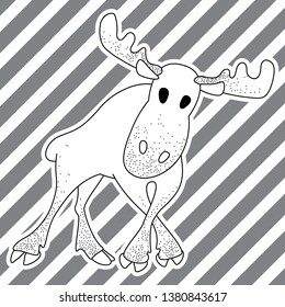 Cheerful colorless Moose on striped background.