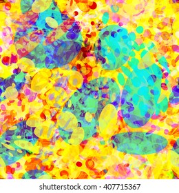 Cheerful colors. Spray. Flat transparent ovals. Distorted ellipses. Abstract seamless background