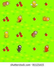 Cheerful comical insects in different poses. Seamless texture.