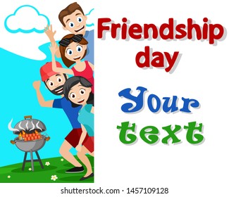 Cheerful company of friends outdoors. Friendship day, place for text.