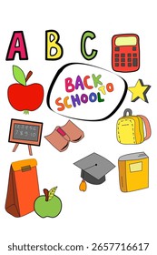A cheerful and comprehensive illustration centered around the theme of "Back to School