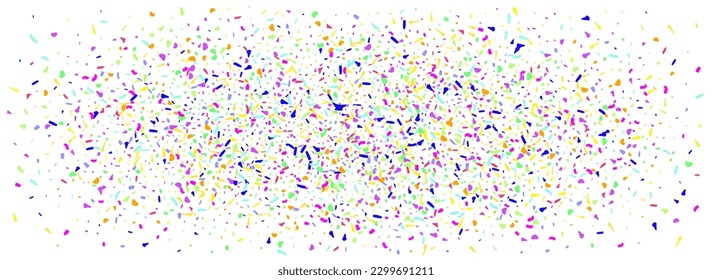 Cheerful Confetti Festive Vector White Panoramic Background. Trendy Independence Grit Wallpaper. Spectacular Shine Abstract Postcard. Colorful Splash Christmas Card.