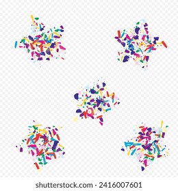 Cheerful Confetti Fun Vector Transparent Background. Spectacular Carnaval Grain Invitation. Festive Grit Decoration Texture. Saturated Round Flying Card.