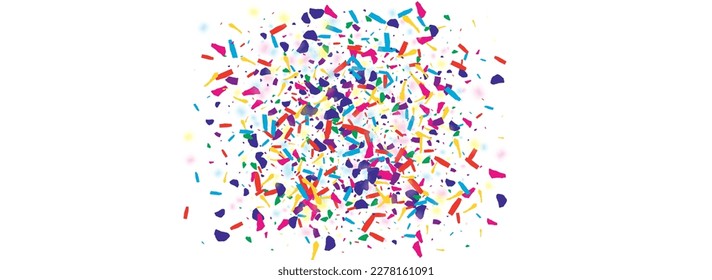 Alegre Confetti Happy Vector White Panoramic Fondo. Papel tapiz de grano superior de color. Tarjeta de efecto circular saturada. El fondo de la independencia del arco iris brilla.
