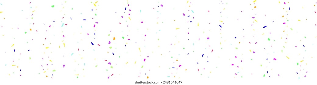 Cheerful Confetti Invitation Vector Transparent Panoramic Background. Intense Fun Splash Backdrop. Color Dust Effect Wallpaper. Acid Circle Festival Banner.