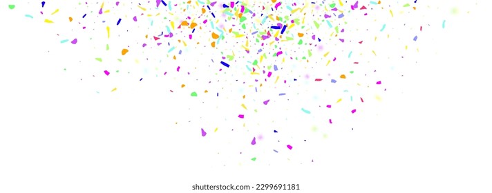 Cheerful Confetti Top Vector White Panoramic Background. Spectacular Festival Splash Design. Intense Shine Festive Card. Saturated Powder Decoration Banner.