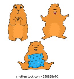 Cheerful cool cartoon groundhog. Groundhog Day. Vector illustration.