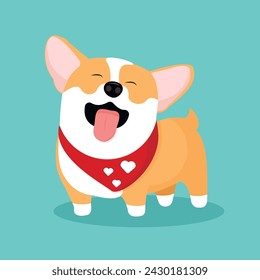 A cheerful corgi with his tongue hanging out and a red bandana around his neck