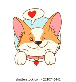 Cheerful Corgi Winks, Logo, T-shirt Print, Vector Isolated Graphics