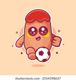 cheerful corn dog food character mascot playing football isolated cartoon