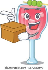 A cheerful cosmopolitan cocktail cartoon design concept having a box