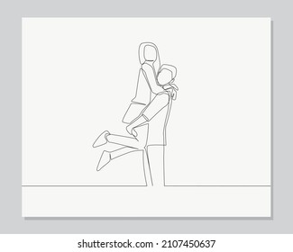 Cheerful couple continuous one line illustration